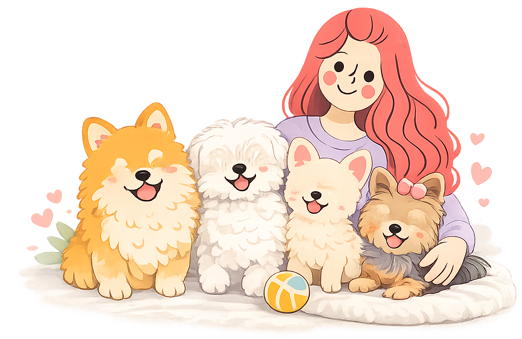 Happy dogs with caretaker